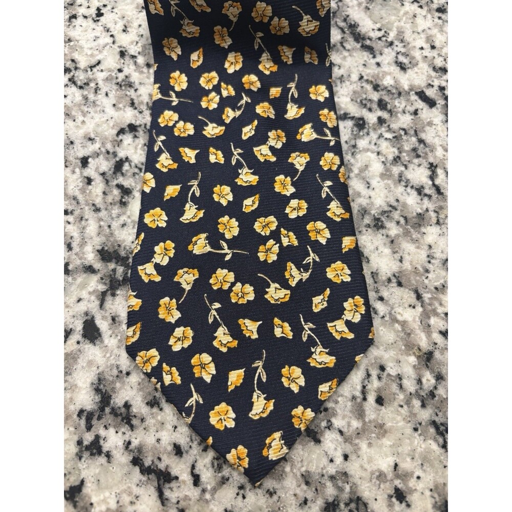 Burberry London Tie Mens Silk Blue Floral Print Made In Italy Classic Gold
